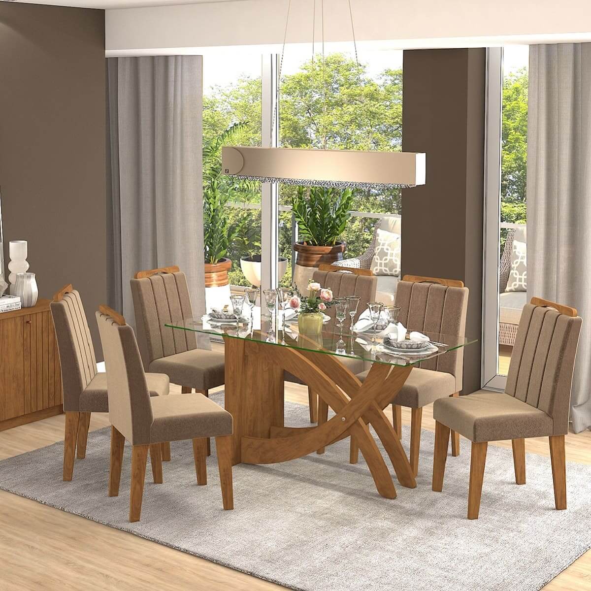 7898646147837 SALA DE JANTAR FLAVIA 1600X800 C6 CAD. ELISA SAVANA PLUMA Juego de Comedor Flavia 6 Sillas