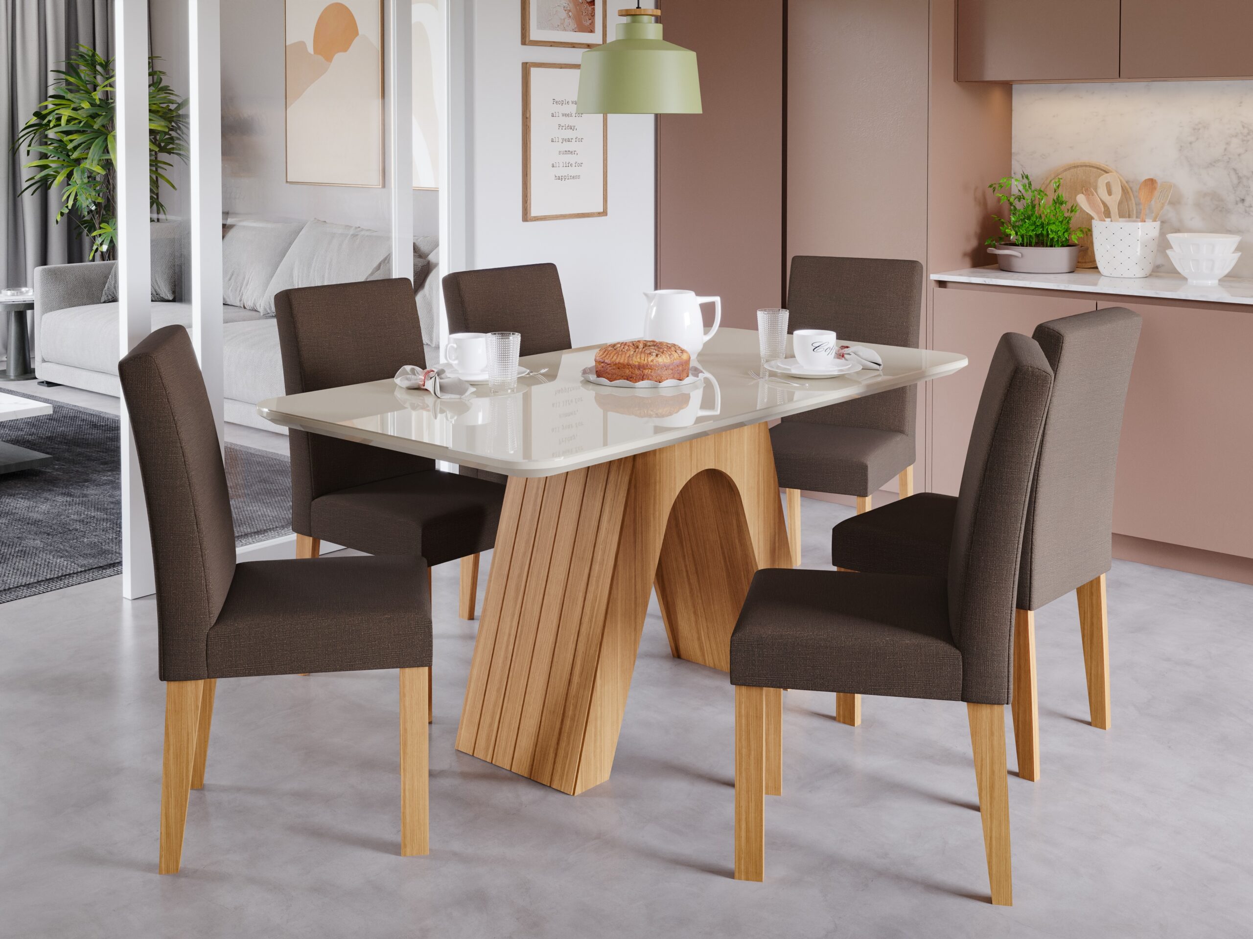 Juego de Comedor MESA CLARA 1600 NATURE_OFFWHITE + 6 CADEIRAS MAIA MASCAVO (2) Juego de Comedor MESA CLARA 1600 NATURE_OFFWHITE + 6 CADEIRAS MAIA MASCAVO