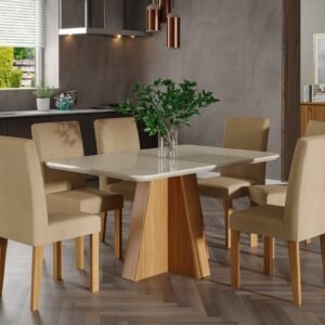 Juego de Comedor MESA MAITE 1300 NATURE_OFF + 6 CADEIRAS MAIA GENGIBRE