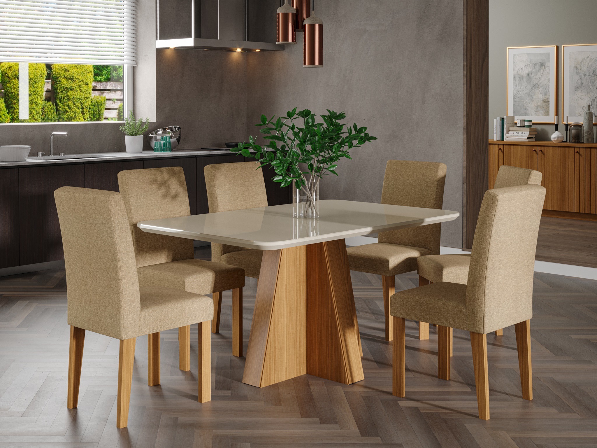 Juego de Comedor MESA MAITE 1300 NATURE_OFF + 6 CADEIRAS MAIA GENGIBRE Juego de Comedor MESA MAITE 1300 NATURE_OFF + 6 CADEIRAS MAIA GENGIBRE