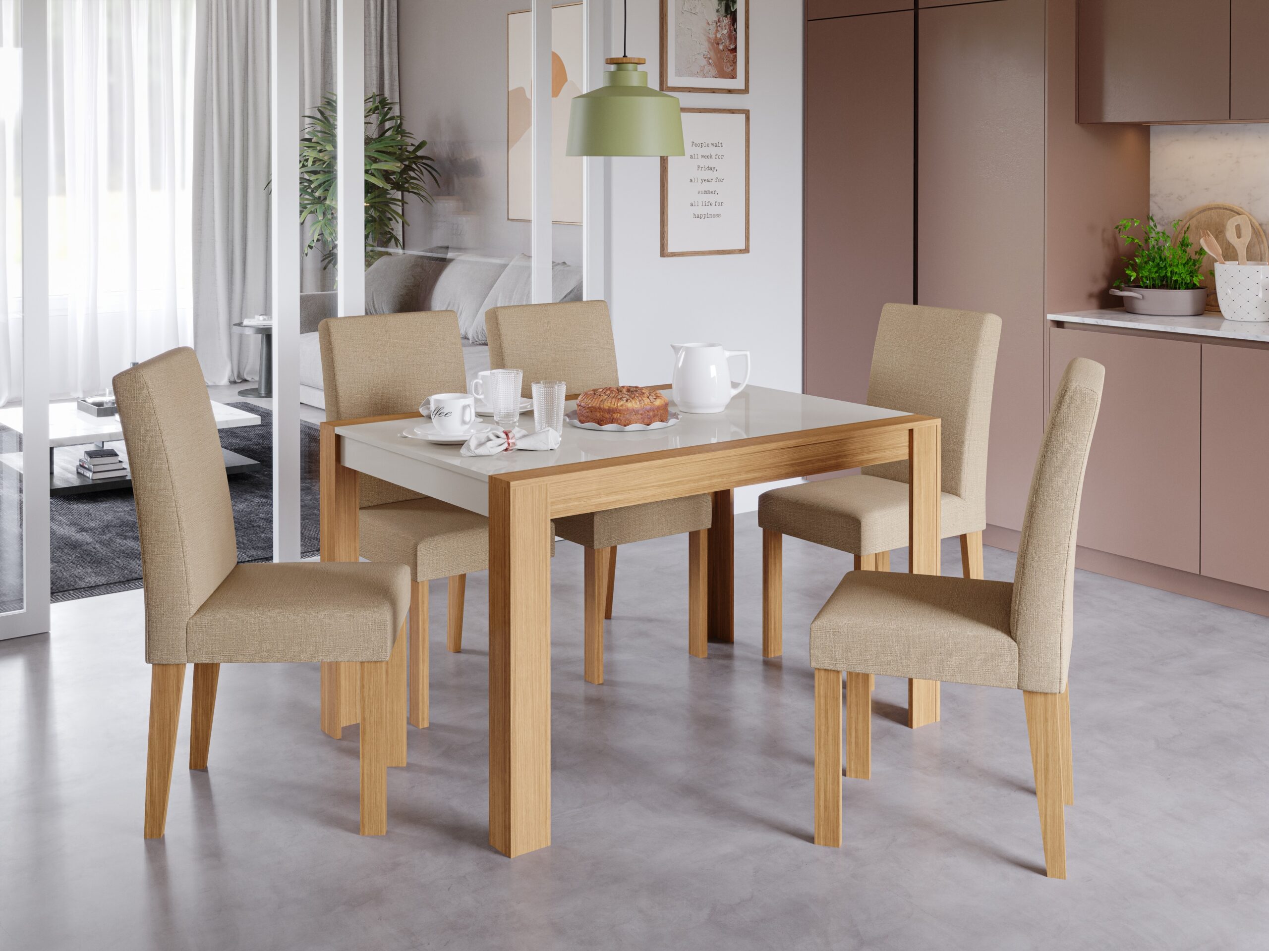Juego de Comedor SALA DE JANTAR GRACE 1,30 COM 6 CADEIRA MAIA NATURE OFFWHITE GENGIBRE Juego de Comedor SALA DE JANTAR GRACE 1,30 COM 6 CADEIRA MAIA NATURE OFFWHITE GENGIBRE